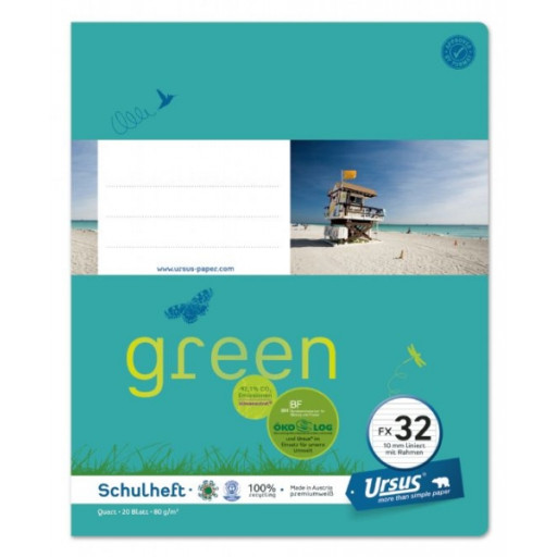 URSUS GREEN Schulheft quart FX32 mit Rahmen 20 Blatt liniert URSUS GREEN Schulheft quart FX32 mit Rahmen 20 Blatt liniert